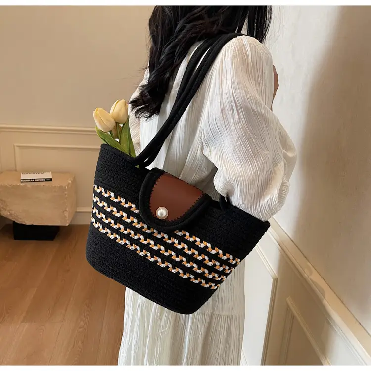 Woven Straw Bag with Pearl Handle for Women — feature 14