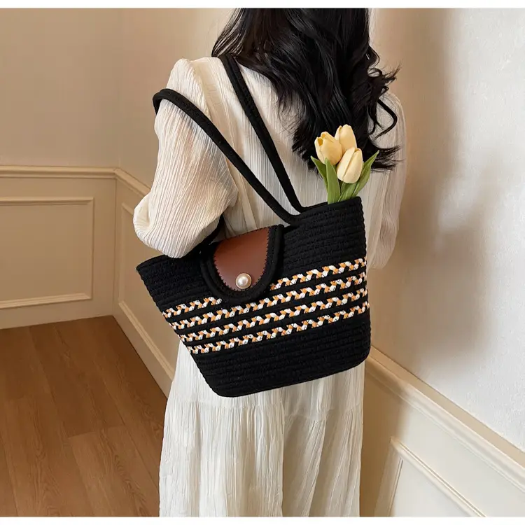 Woven Straw Bag with Pearl Handle for Women — feature 15