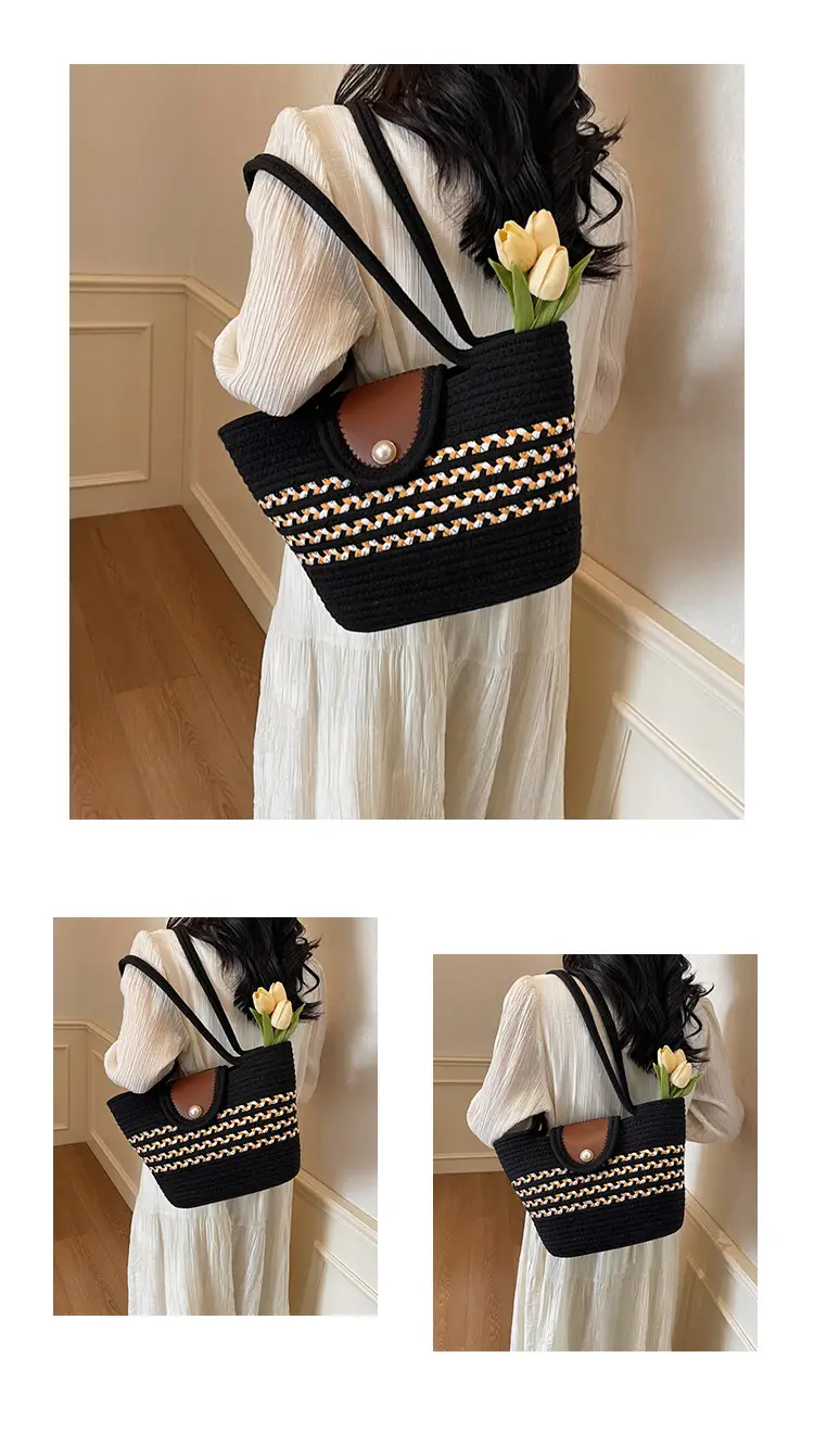 Woven Straw Bag with Pearl Handle for Women — feature 17
