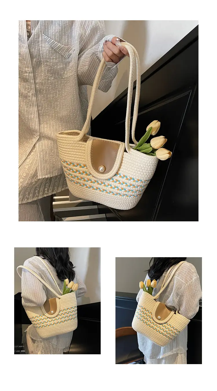 Woven Straw Bag with Pearl Handle for Women — feature 18