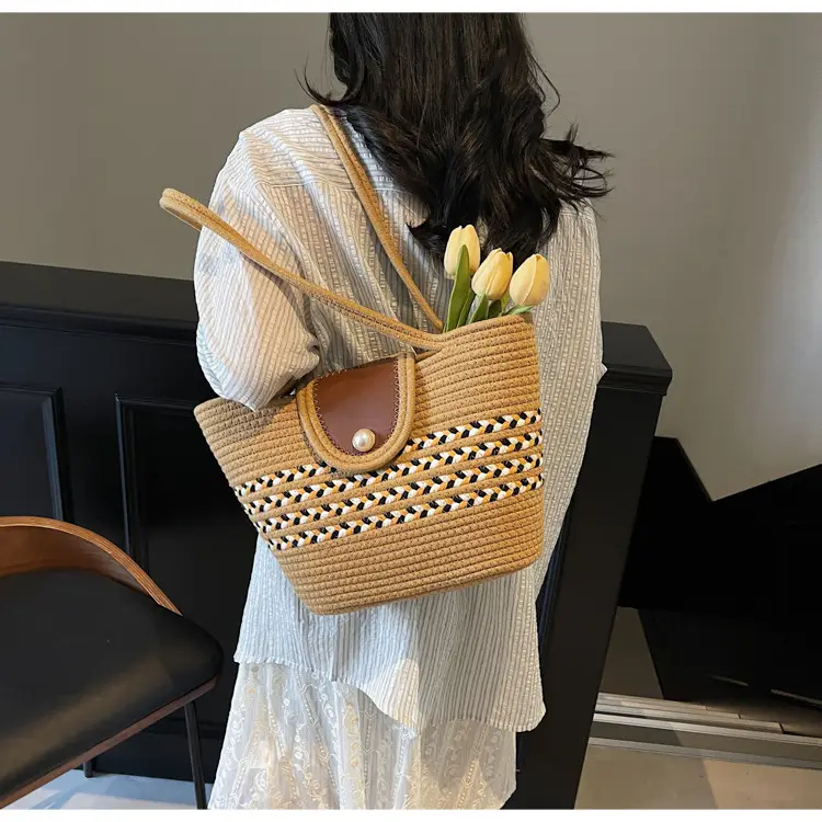 Woven Straw Bag with Pearl Handle for Women — feature 9