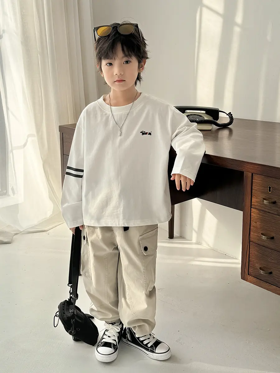 Kids Pure Cotton Long Sleeve T-Shirt Black White Stripes