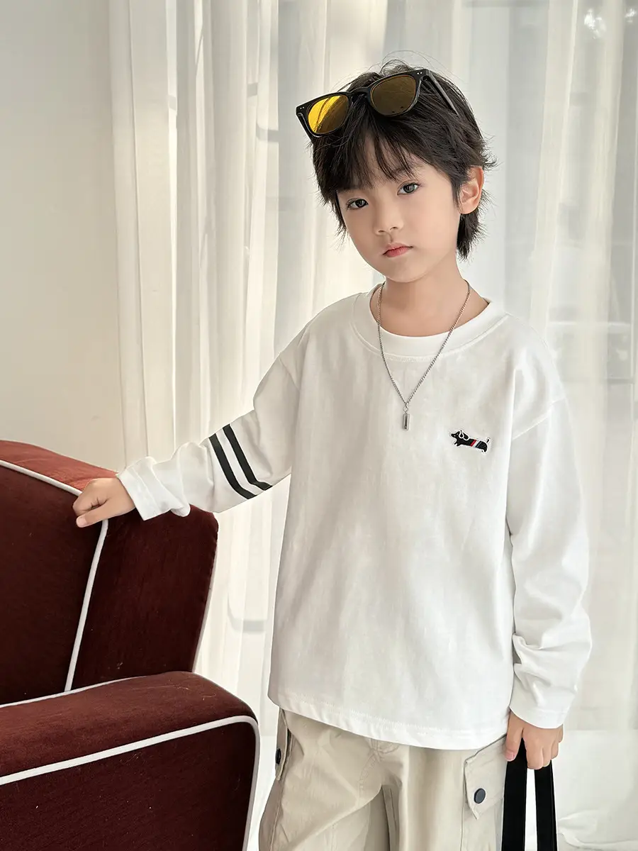 Kids Pure Cotton Long Sleeve T-Shirt Black White Stripes