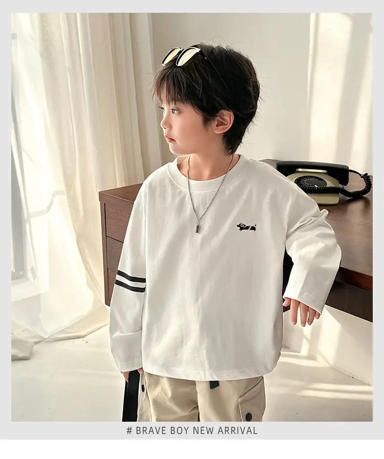 Kids Pure Cotton Long Sleeve T-Shirt Black White Stripes — feature 2