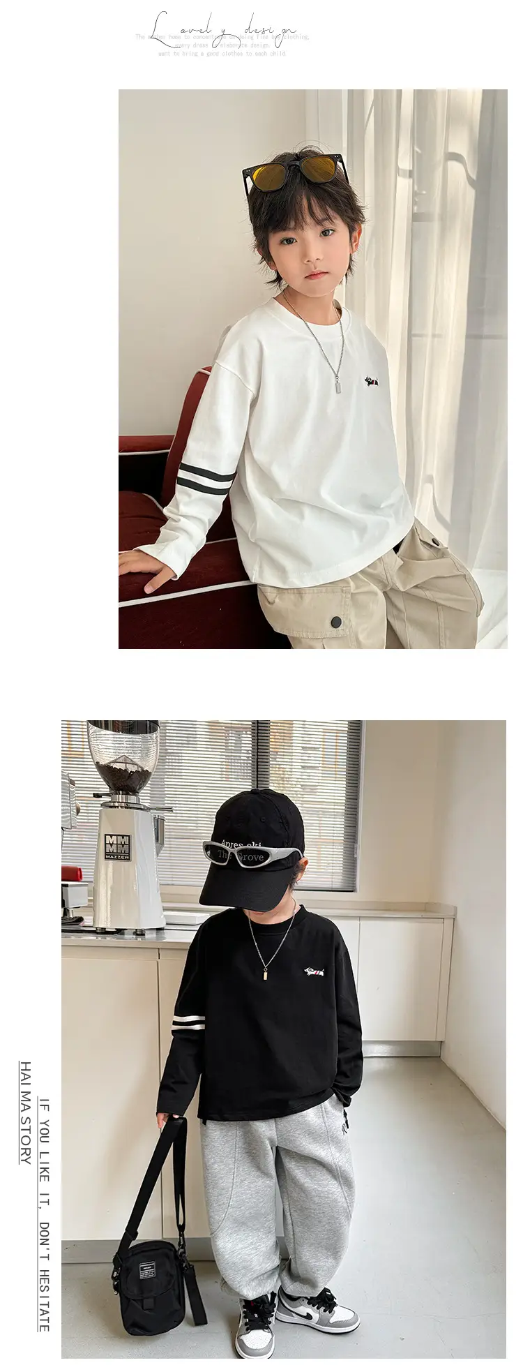 Kids Pure Cotton Long Sleeve T-Shirt Black White Stripes — feature 7