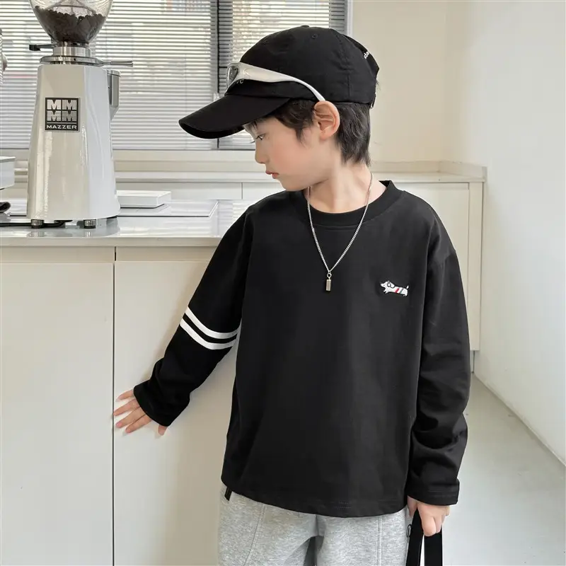 Kids Pure Cotton Long Sleeve T-Shirt Black White Stripes