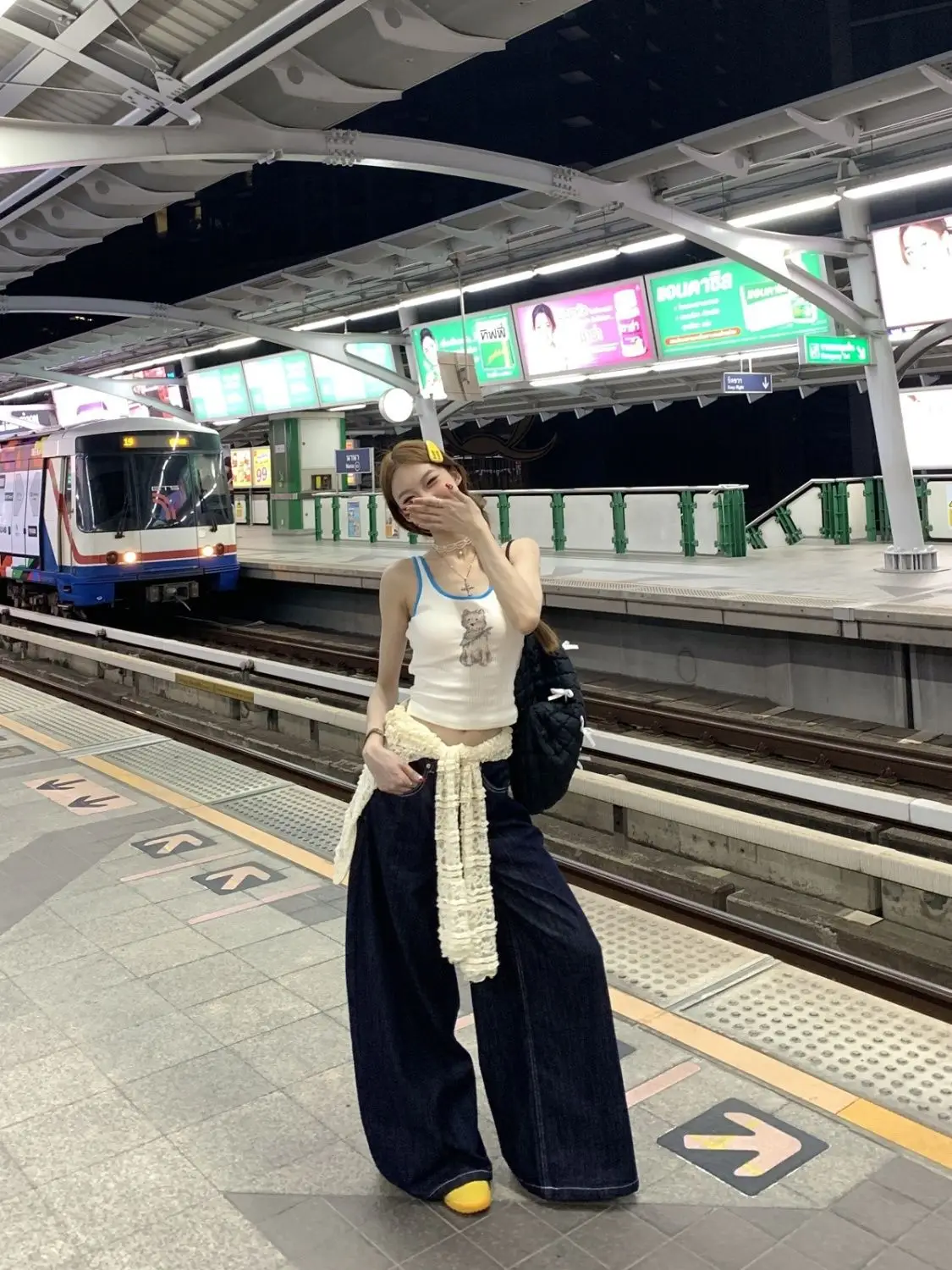 Women Dark Blue Wide Leg Denim Pants Korean Style — feature 15