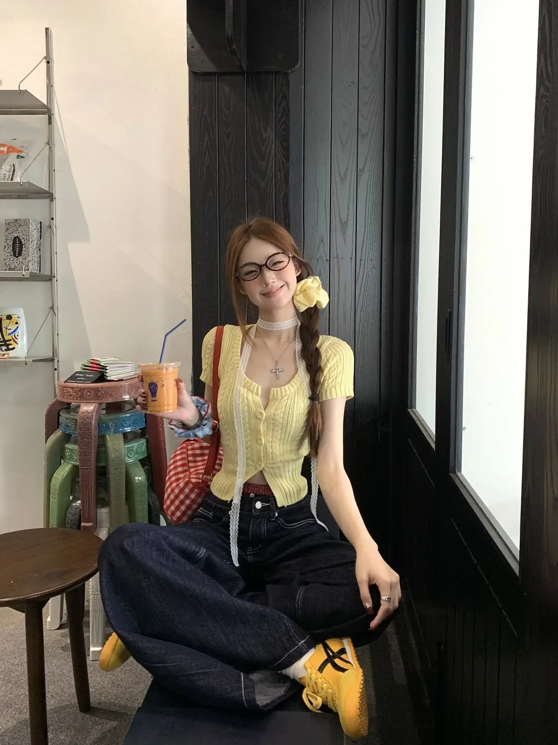Women Dark Blue Wide Leg Denim Pants Korean Style — feature 18