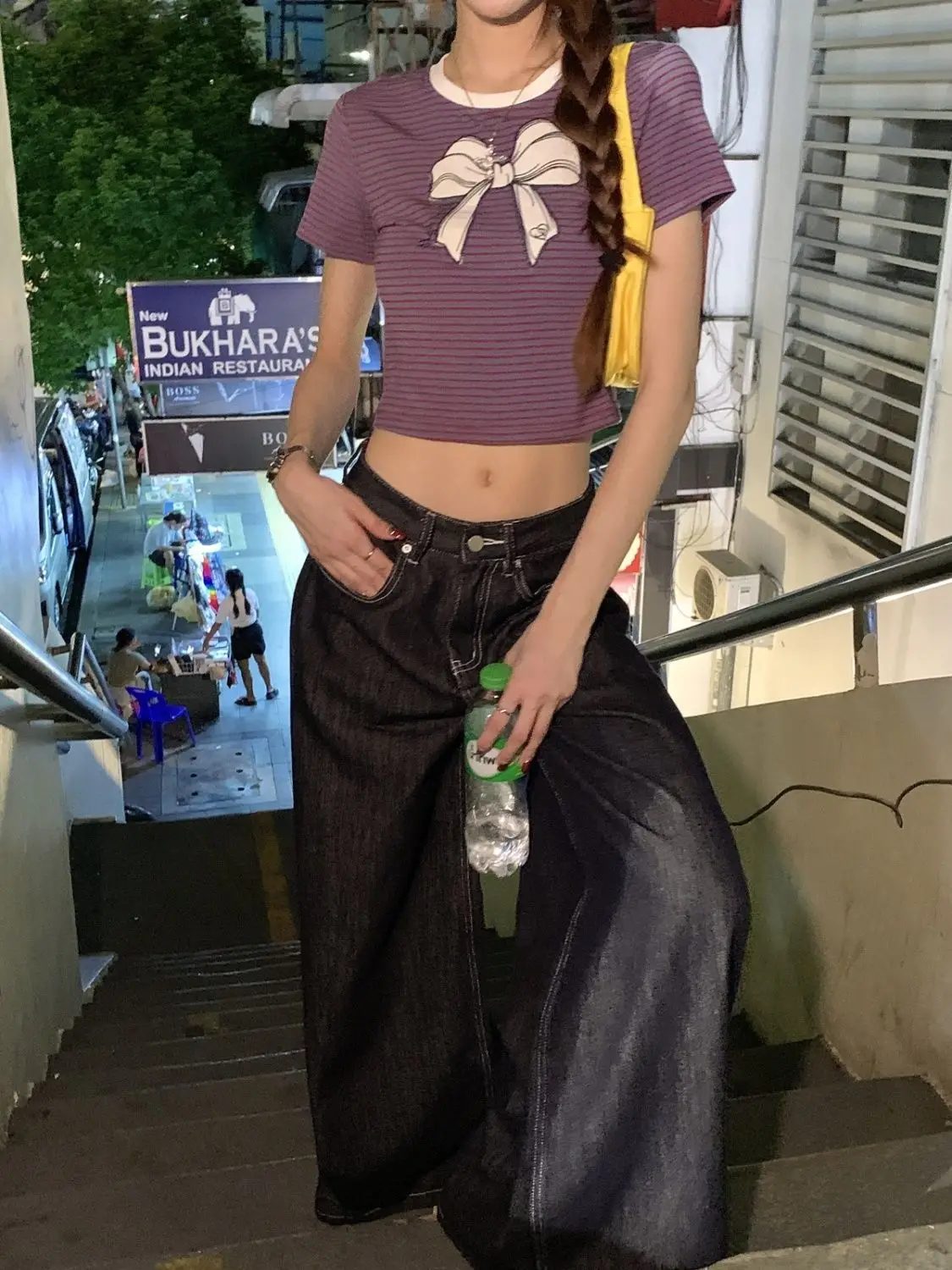 Women Dark Blue Wide Leg Denim Pants Korean Style — feature 19