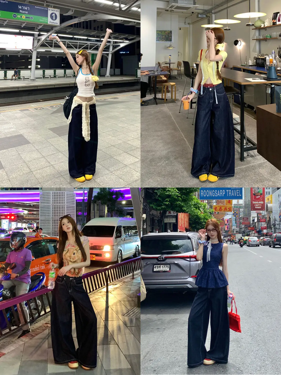 Women Dark Blue Wide Leg Denim Pants Korean Style — feature 2