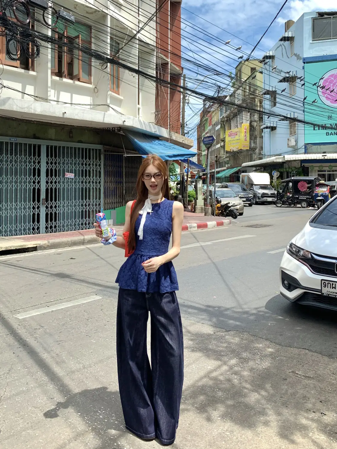 Women Dark Blue Wide Leg Denim Pants Korean Style — feature 20