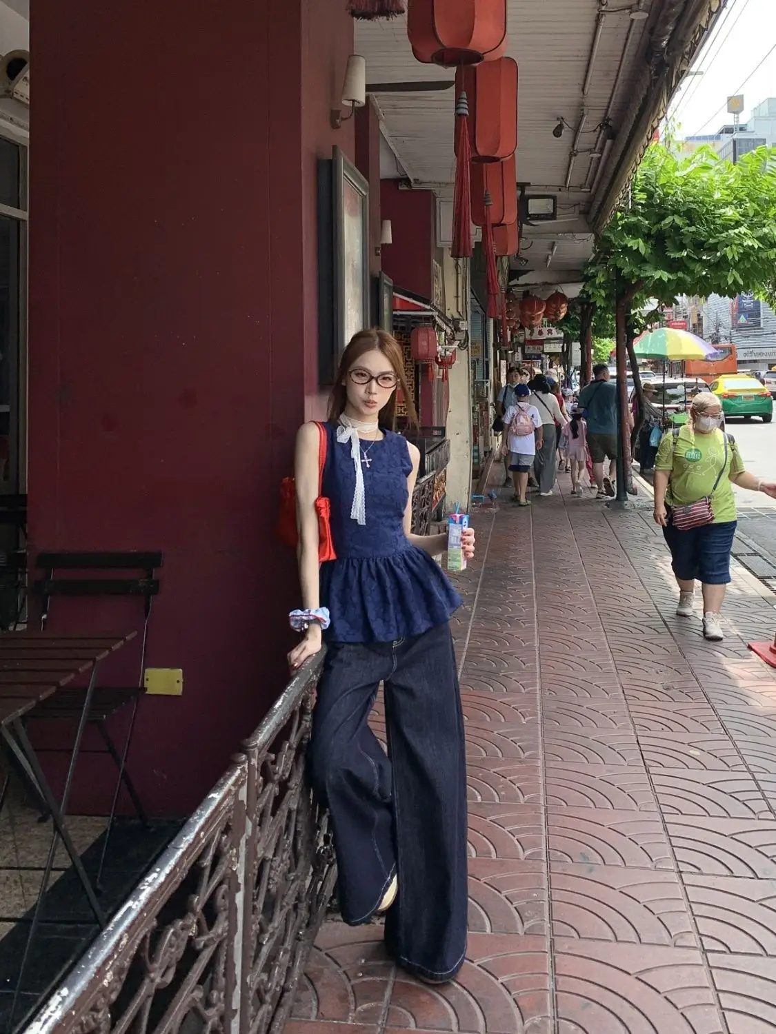 Women Dark Blue Wide Leg Denim Pants Korean Style — feature 22