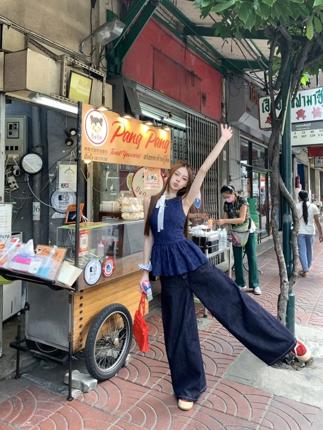 Women Dark Blue Wide Leg Denim Pants Korean Style — feature 25