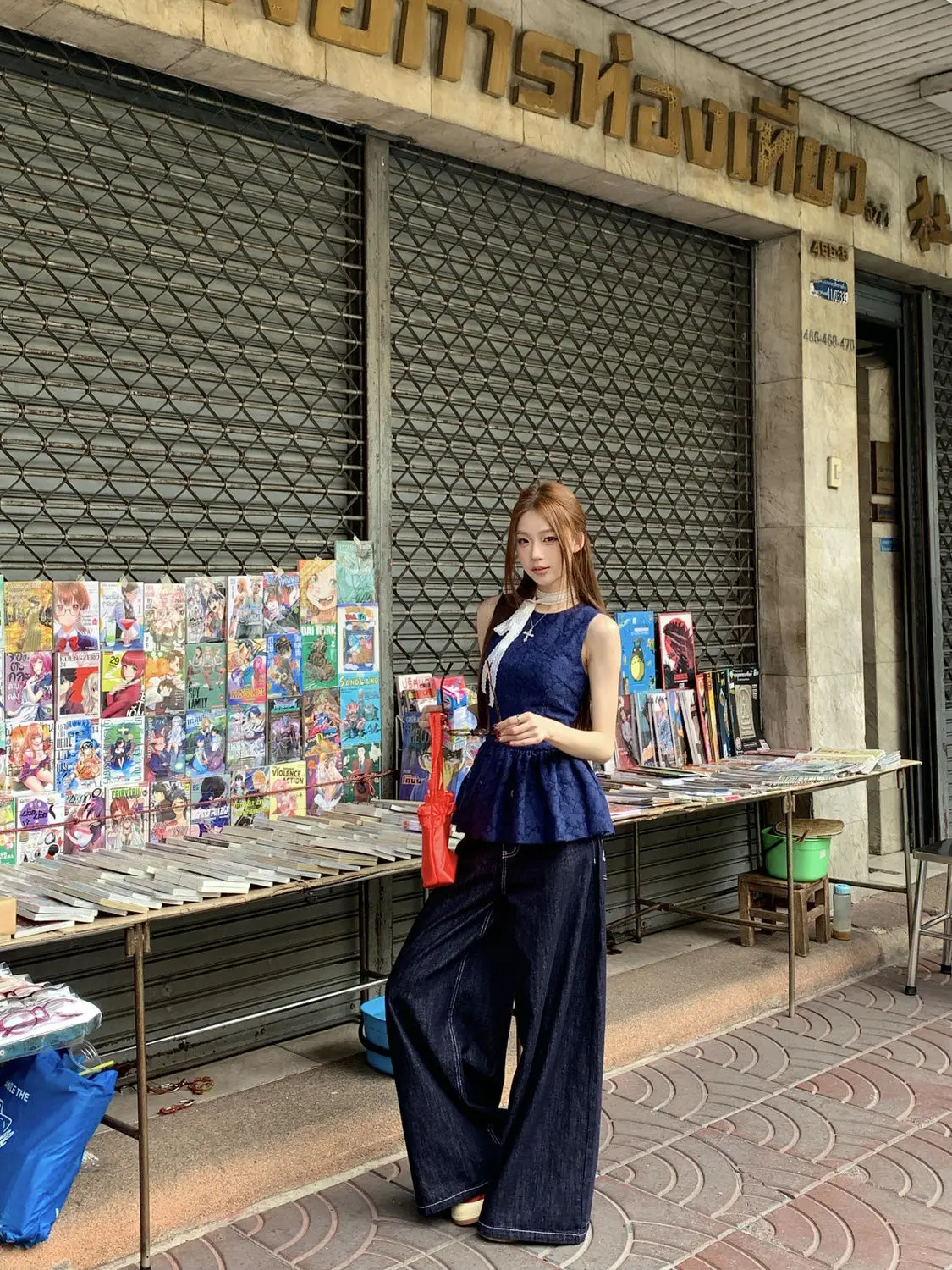 Women Dark Blue Wide Leg Denim Pants Korean Style — feature 26