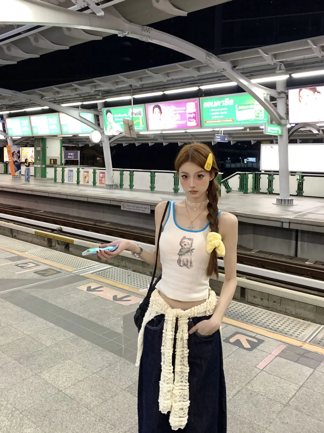 Women Dark Blue Wide Leg Denim Pants Korean Style — feature 5