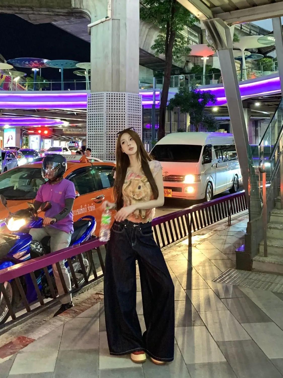 Women Dark Blue Wide Leg Denim Pants Korean Style — feature 9