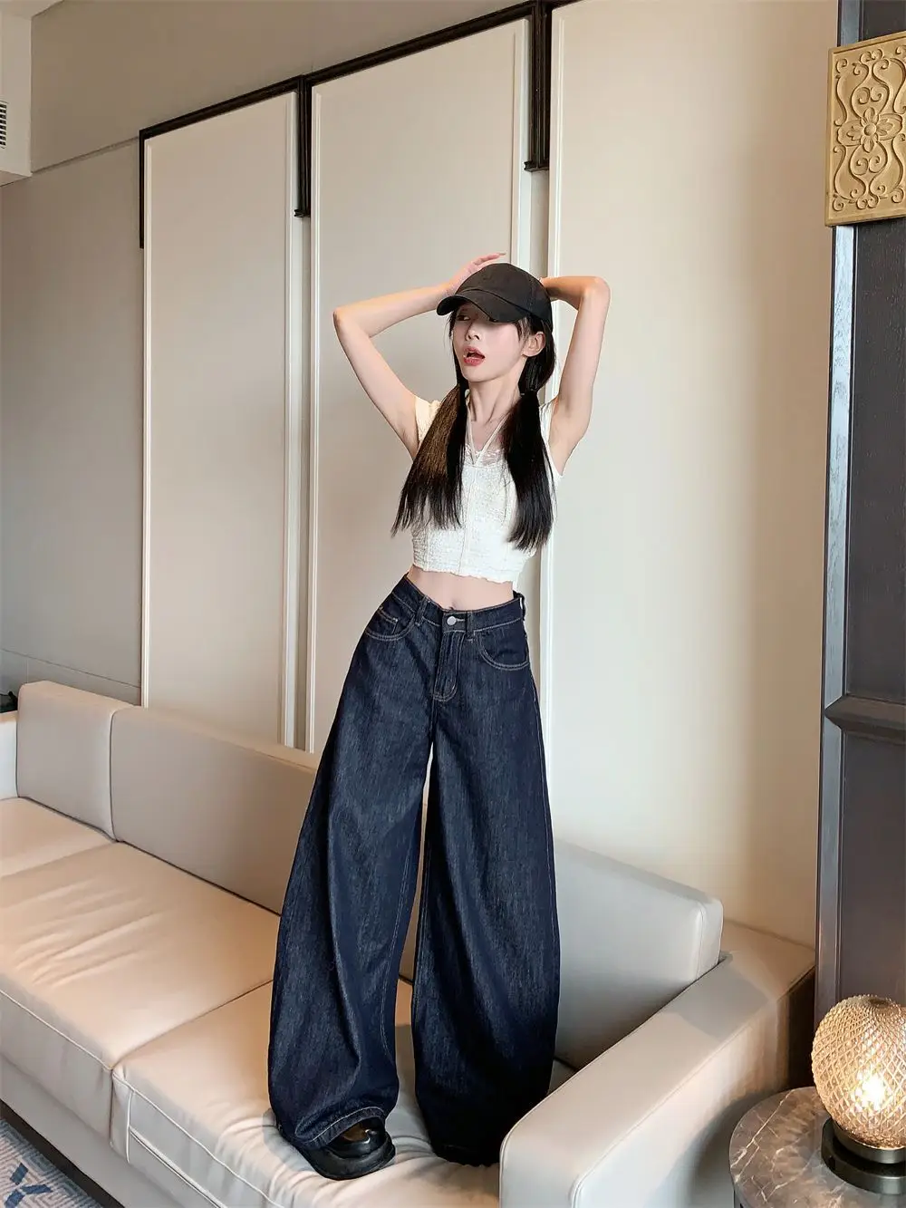 Dark Blue Wide Leg Jeans Women Slim Fit High Waist 2025 — feature 10