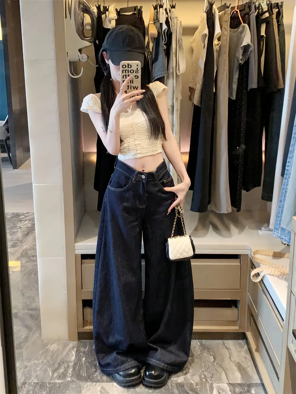 Dark Blue Wide Leg Jeans Women Slim Fit High Waist 2025 — feature 11