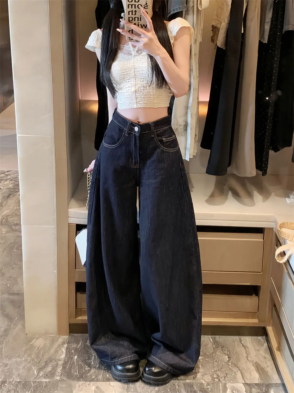 Dark Blue Wide Leg Jeans Women Slim Fit High Waist 2025 — feature 15
