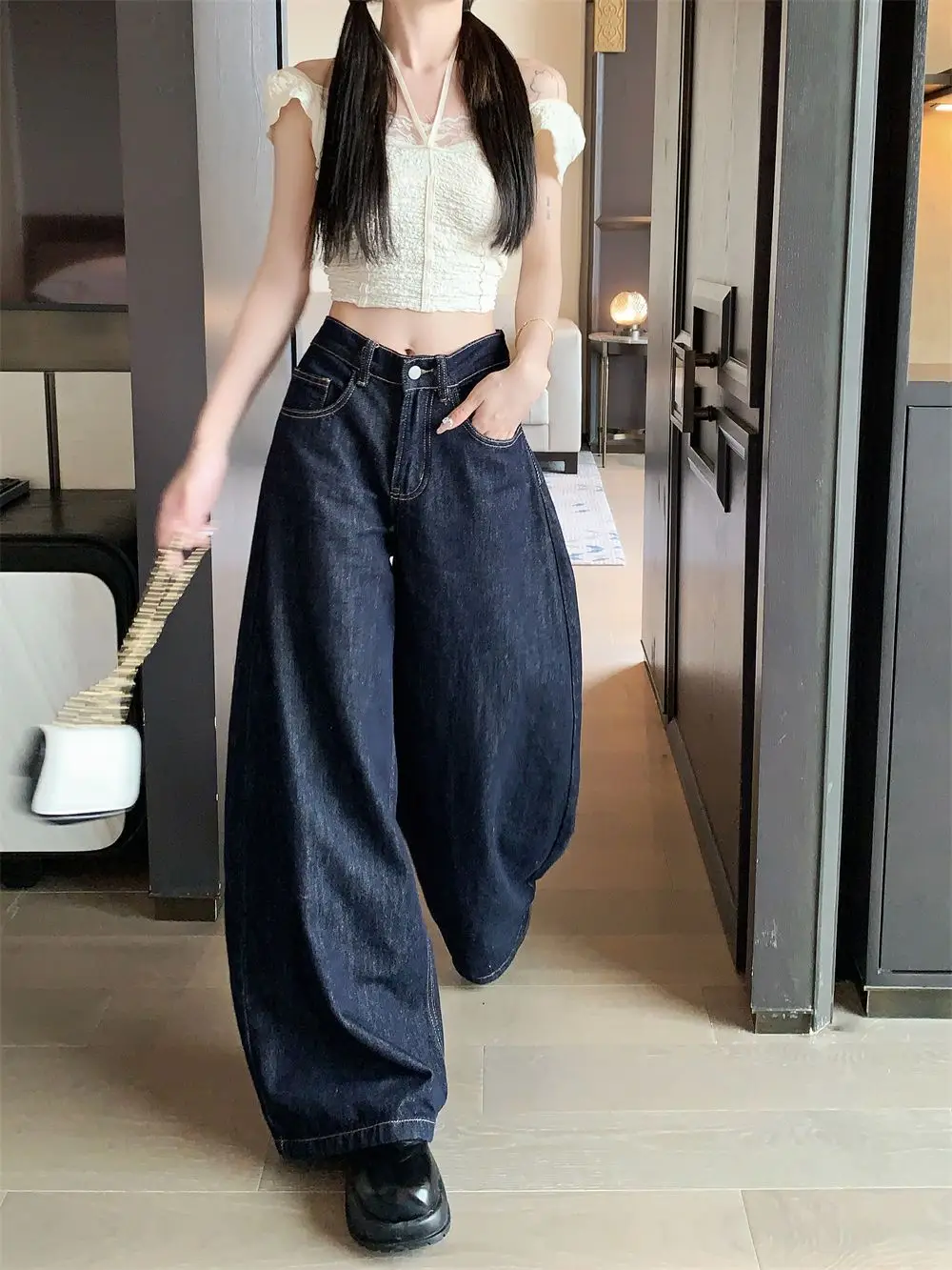 Dark Blue Wide Leg Jeans Women Slim Fit High Waist 2025 — feature 3