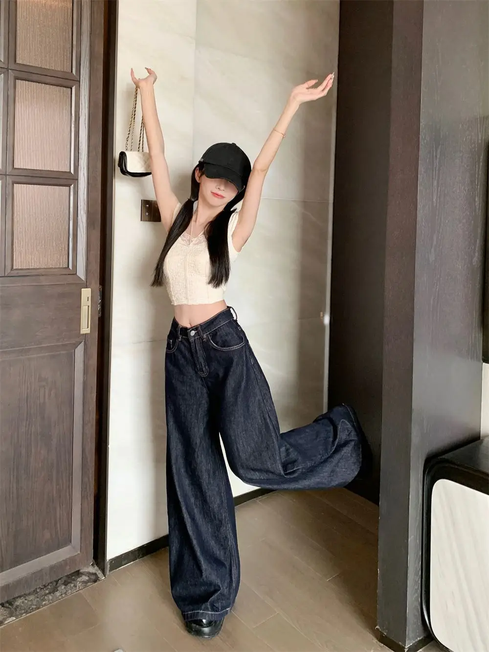 Dark Blue Wide Leg Jeans Women Slim Fit High Waist 2025 — feature 5