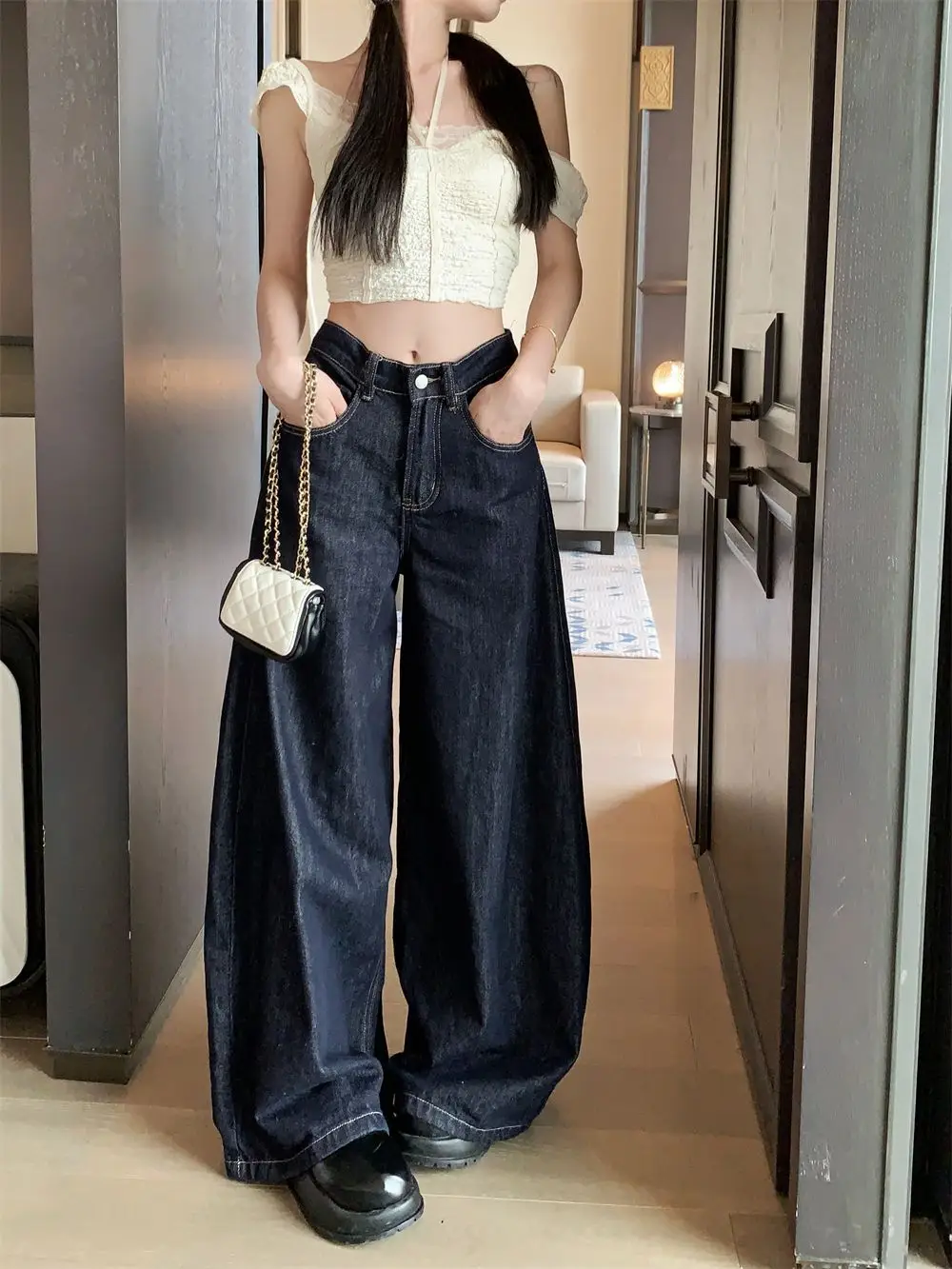 Dark Blue Wide Leg Jeans Women Slim Fit High Waist 2025 — feature 7