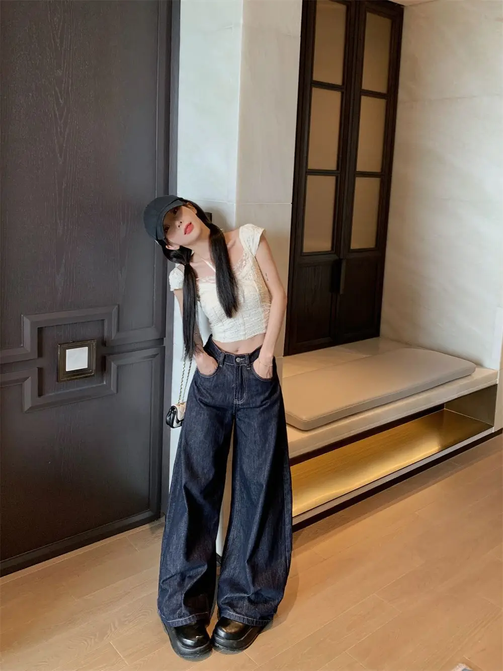 Dark Blue Wide Leg Jeans Women Slim Fit High Waist 2025 — feature 8