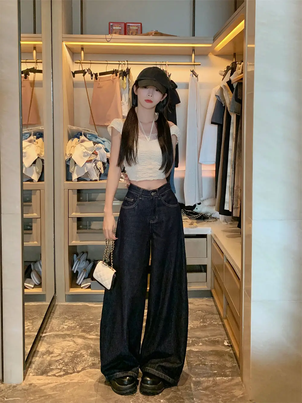 Dark Blue Wide Leg Jeans Women Slim Fit High Waist 2025 — feature 9