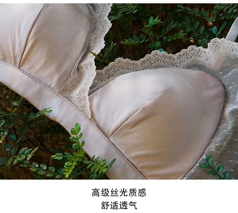 Tangge Spring and Summer Silk Satin Women's Underwear Mulberry Silk Ultra-thin No Steel Ring French Triangle Cup Bra — feature 20