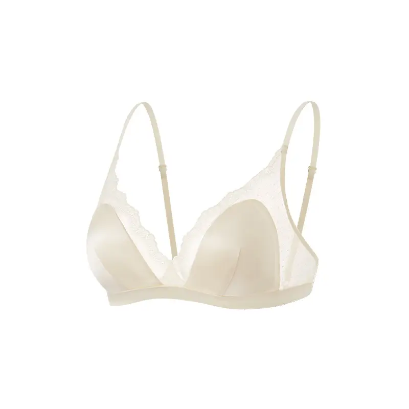 Tangge Spring and Summer Silk Satin Women's Underwear Mulberry Silk Ultra-thin No Steel Ring French Triangle Cup Bra
