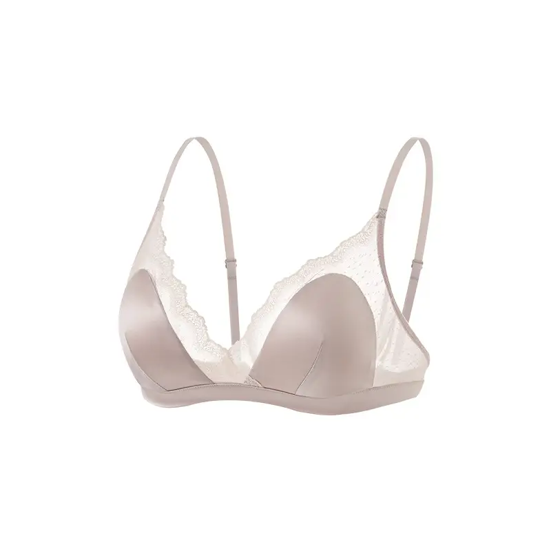Tangge Spring and Summer Silk Satin Women's Underwear Mulberry Silk Ultra-thin No Steel Ring French Triangle Cup Bra