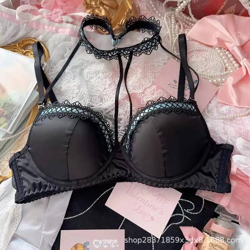 Black Lace Underwear for Women with Hanging Neck Design - Image 4
