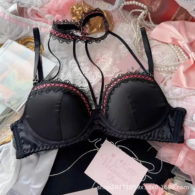 Black Lace Underwear for Women with Hanging Neck Design - Image 3