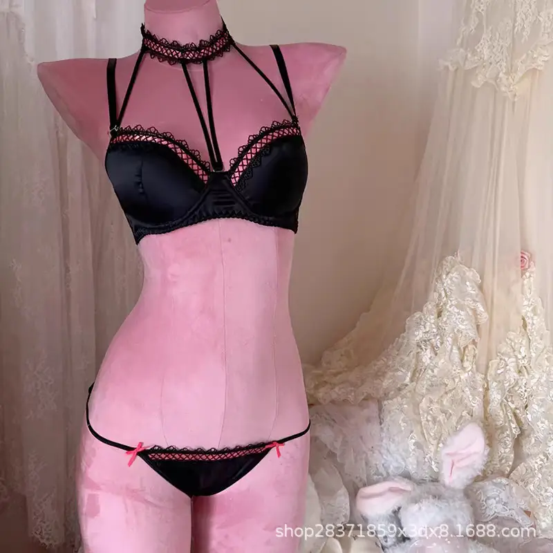 Black Lace Underwear for Women with Hanging Neck Design - Image 7