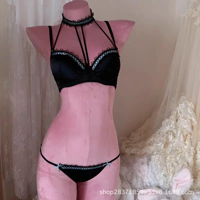 Black Lace Underwear for Women with Hanging Neck Design - Image 8