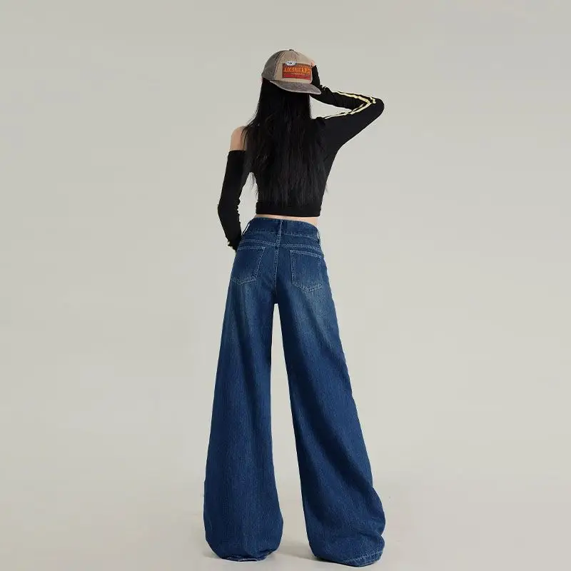 Slimming Jeans Dark Blue Wide Leg Pants Stretch Women 2025