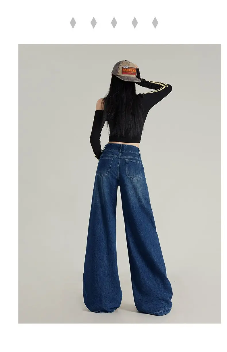 Slimming Jeans Dark Blue Wide Leg Pants Stretch Women 2025 — feature 10