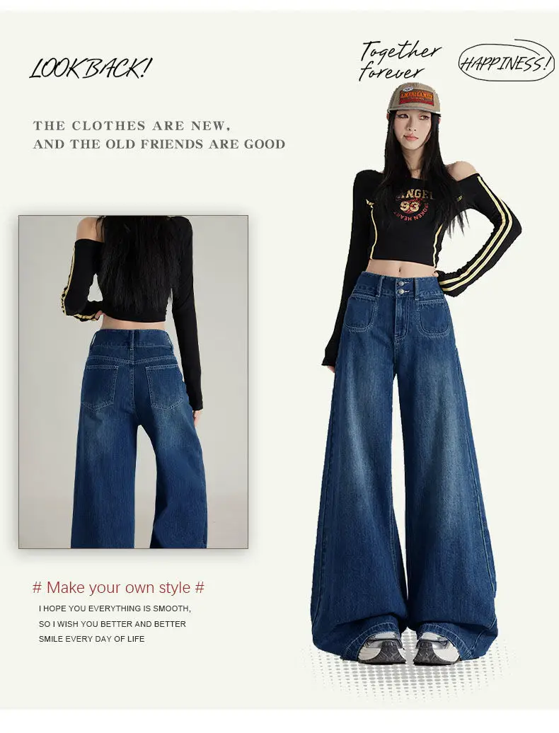 Slimming Jeans Dark Blue Wide Leg Pants Stretch Women 2025 — feature 2