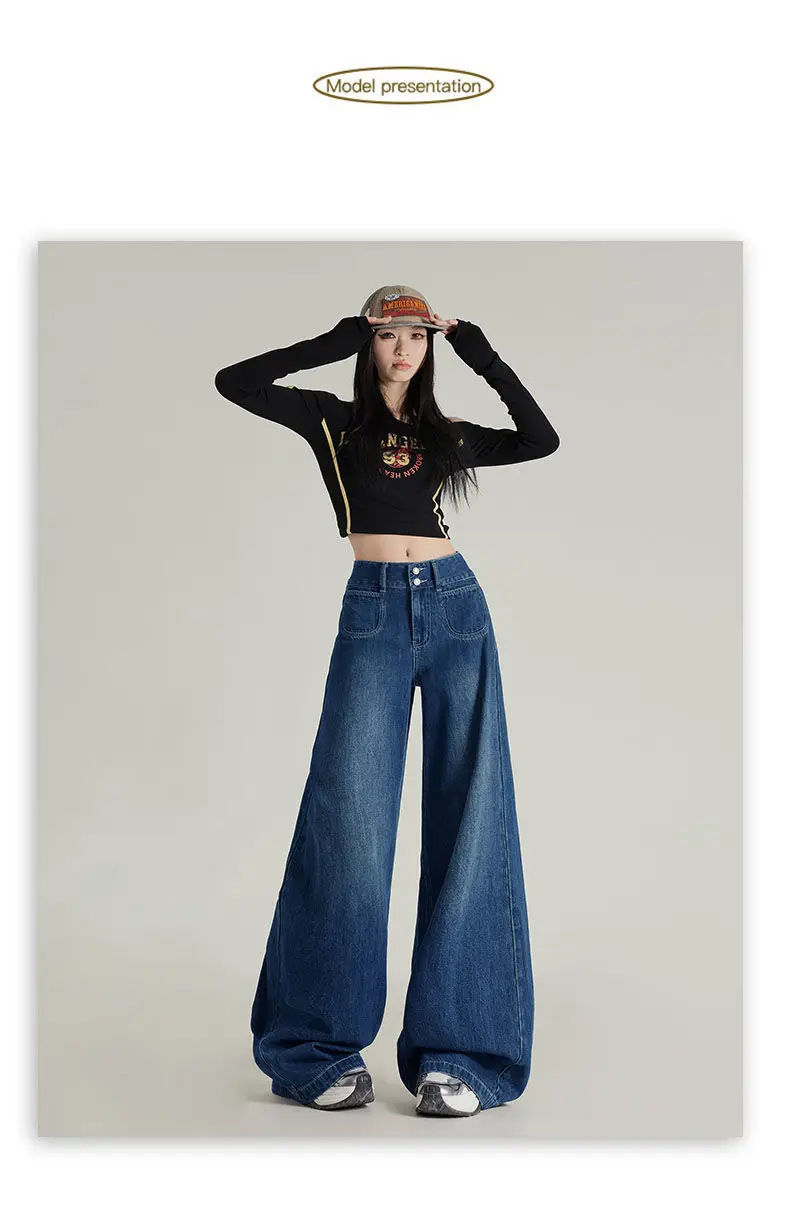 Slimming Jeans Dark Blue Wide Leg Pants Stretch Women 2025 — feature 3