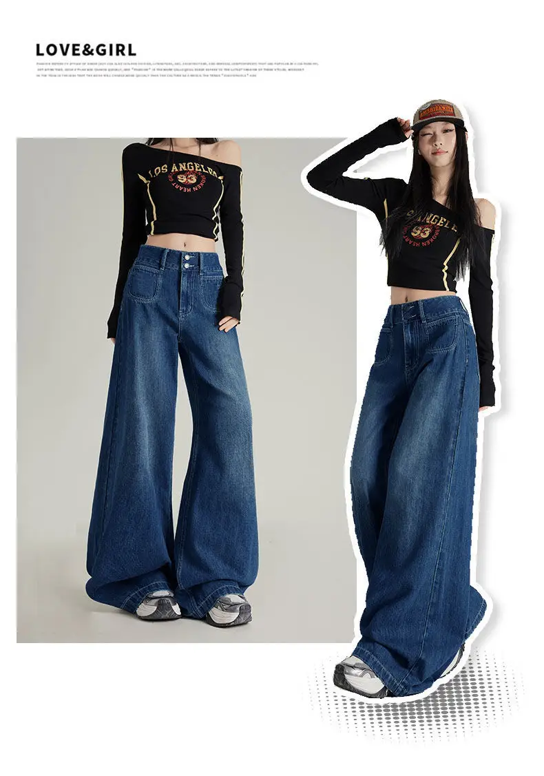 Slimming Jeans Dark Blue Wide Leg Pants Stretch Women 2025 — feature 4