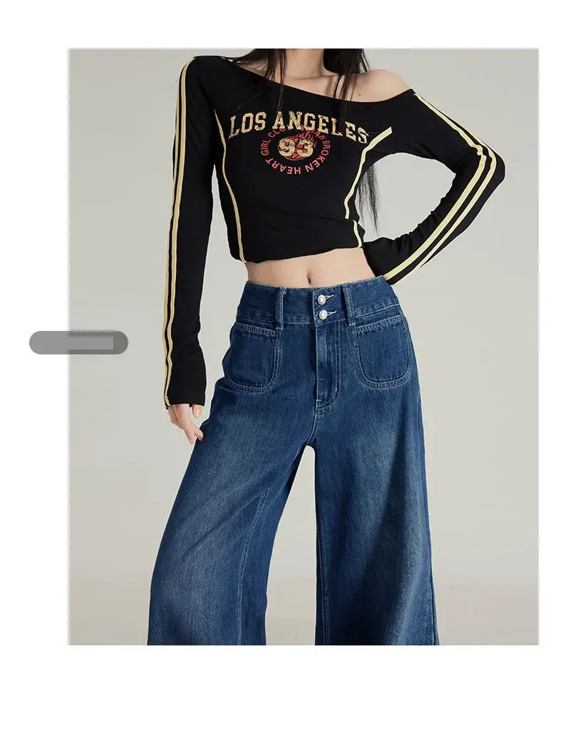 Slimming Jeans Dark Blue Wide Leg Pants Stretch Women 2025 — feature 5