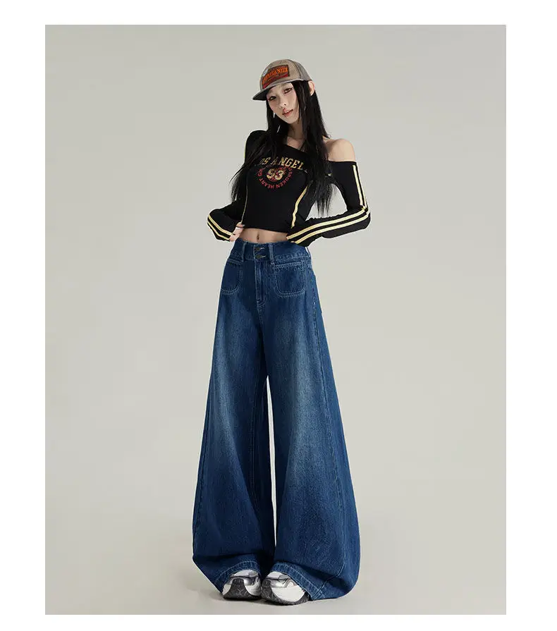 Slimming Jeans Dark Blue Wide Leg Pants Stretch Women 2025 — feature 7