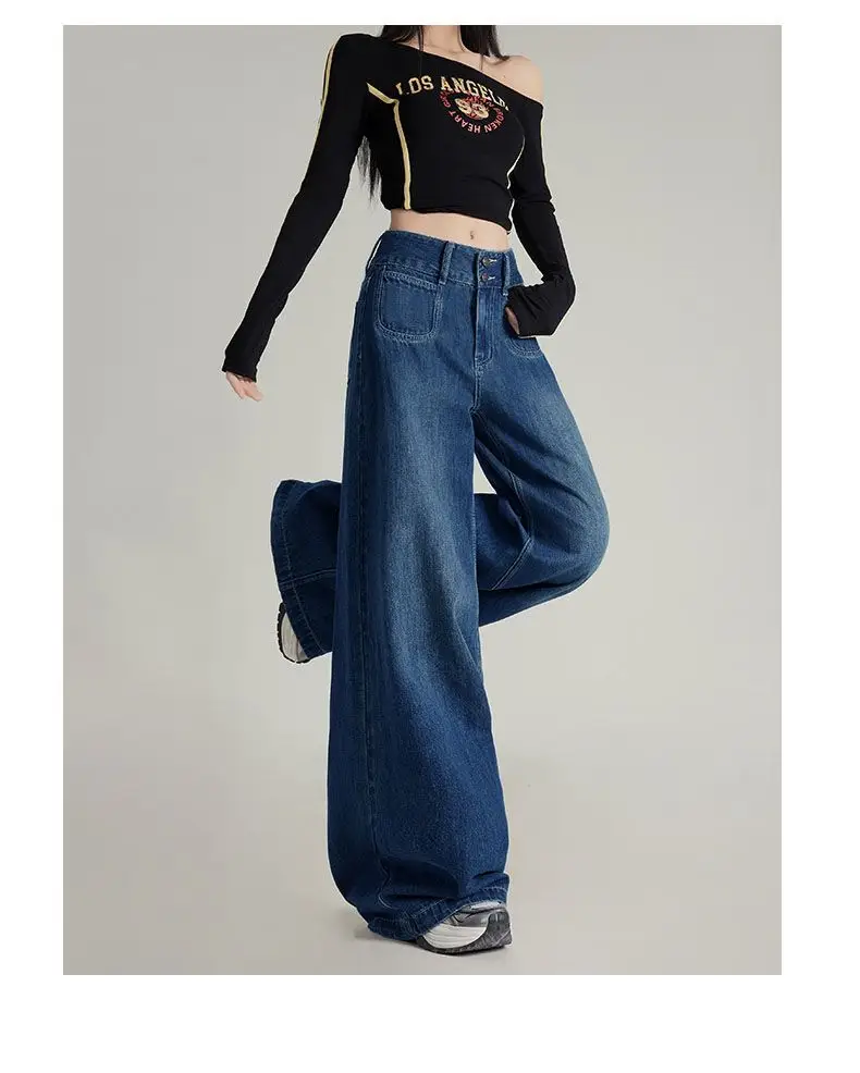 Slimming Jeans Dark Blue Wide Leg Pants Stretch Women 2025 — feature 8