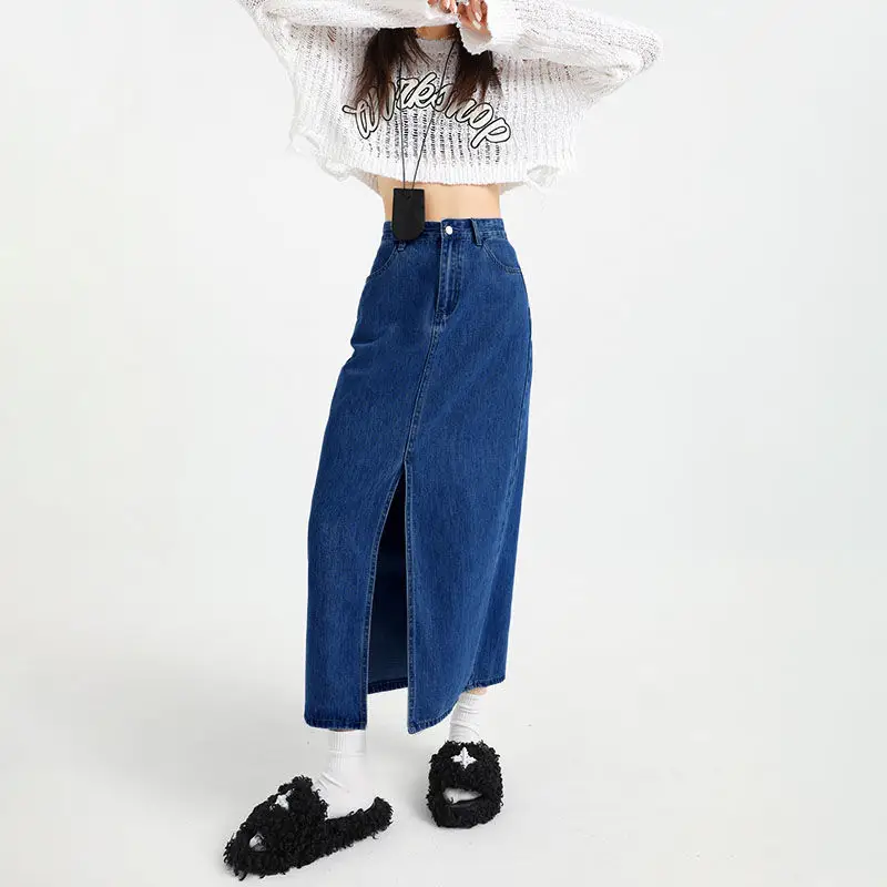 2025 Dark Blue Loose A-Line High Waist Denim Skirt