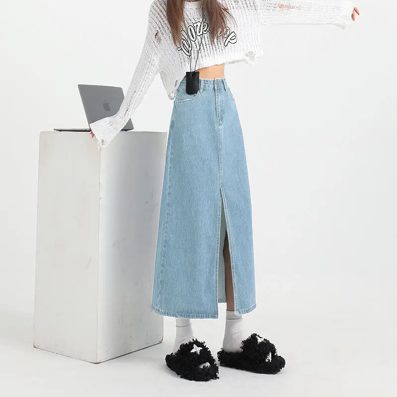 2025 Dark Blue Loose A-Line High Waist Denim Skirt