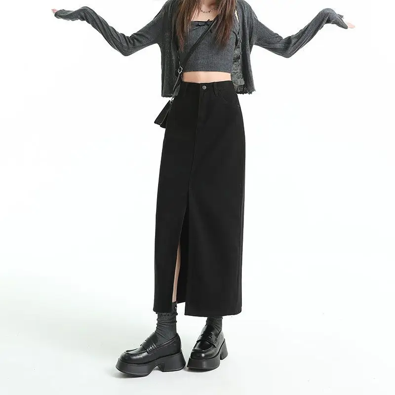 2025 Dark Blue Loose A-Line High Waist Denim Skirt