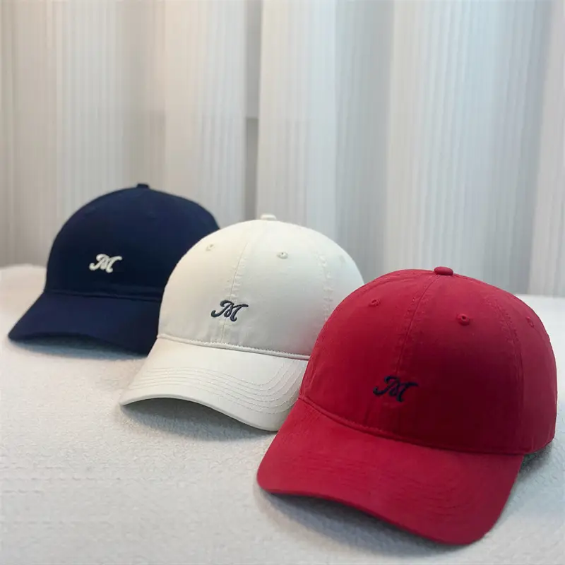 Men's Korean Style Baseball Cap Black White Embroidered