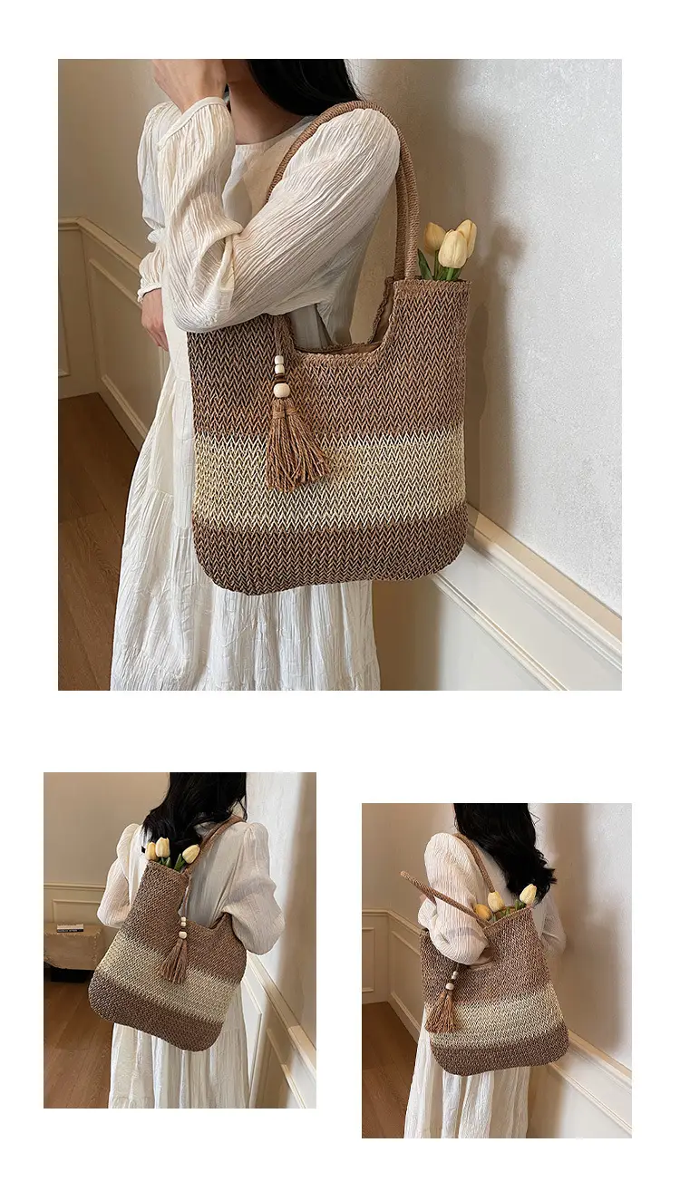 Women Woven Straw Shoulder Bag Large Capacity Summer Beach Tote — feature 12