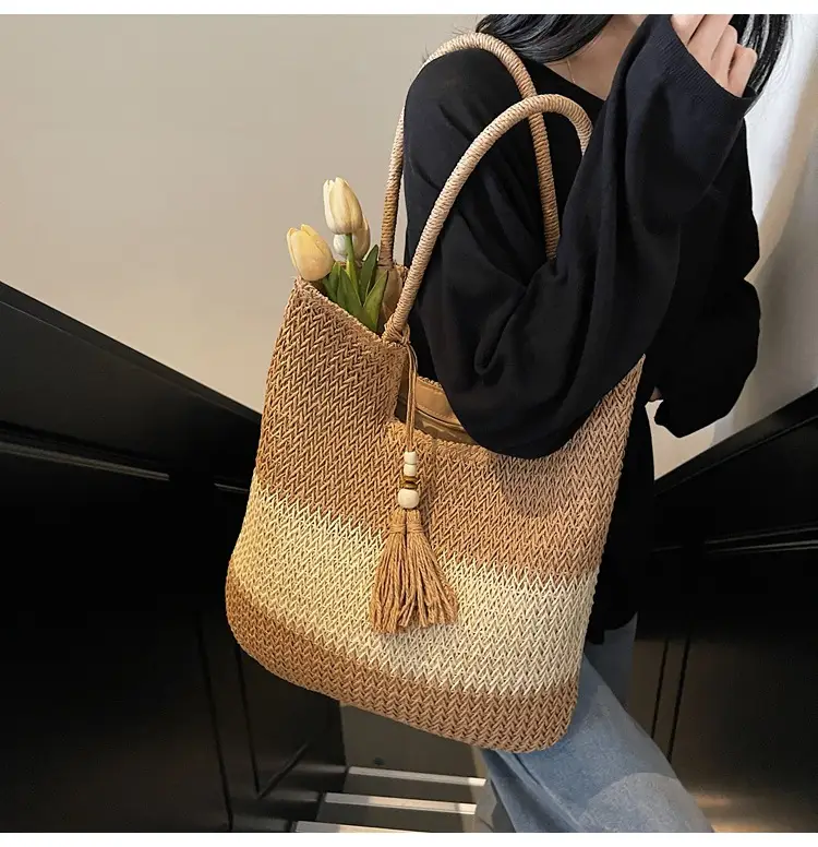 Women Woven Straw Shoulder Bag Large Capacity Summer Beach Tote — feature 6