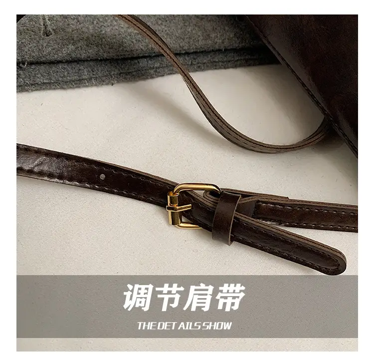 Women's Brown Leather Bucket Bag with Chain Strap — feature 6